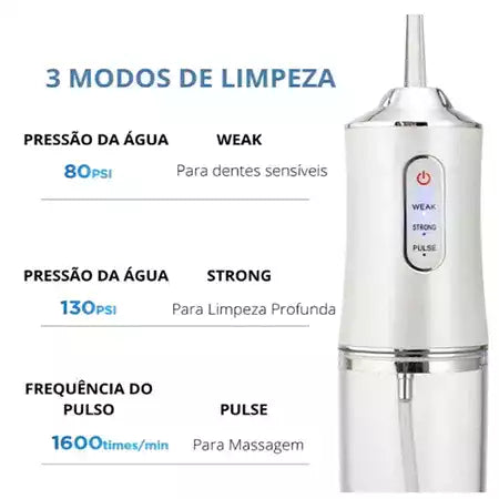 Irrigador Bucal DentalClean™ + Kit de Acessórios Grátis! + 21% de Desconto na Primeira Compra + Frete Grátis Para Todo Brasil